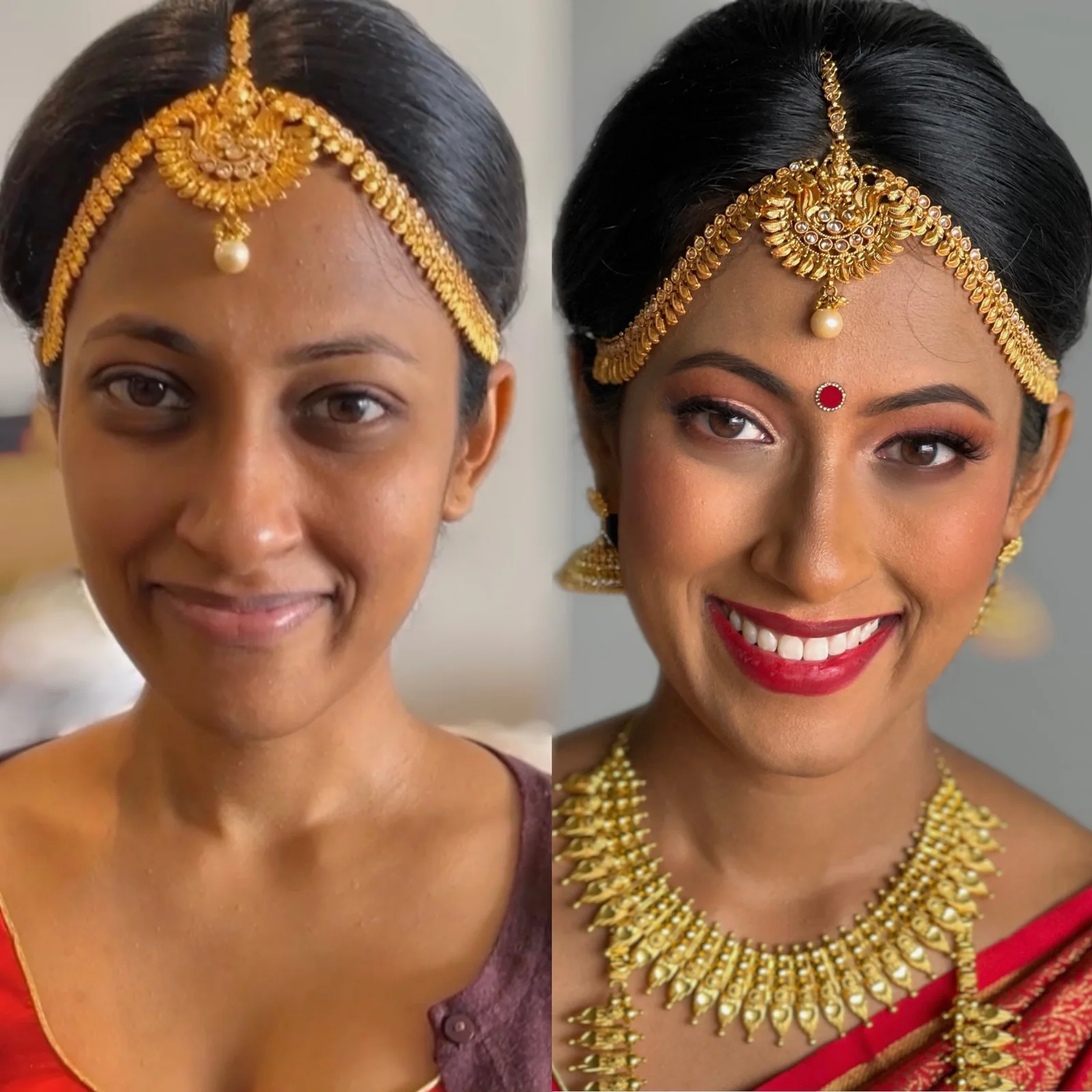 Before and after Heera’s traditional bridal makeup and accessory styling